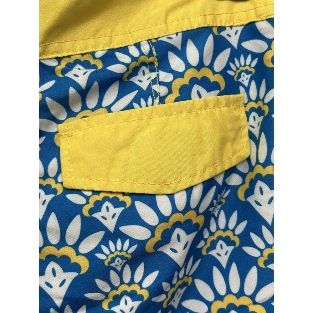 Mr Swim Swim Trunks Mens 28 Blue Yellow Geometric Floral Board Shorts Lace Up